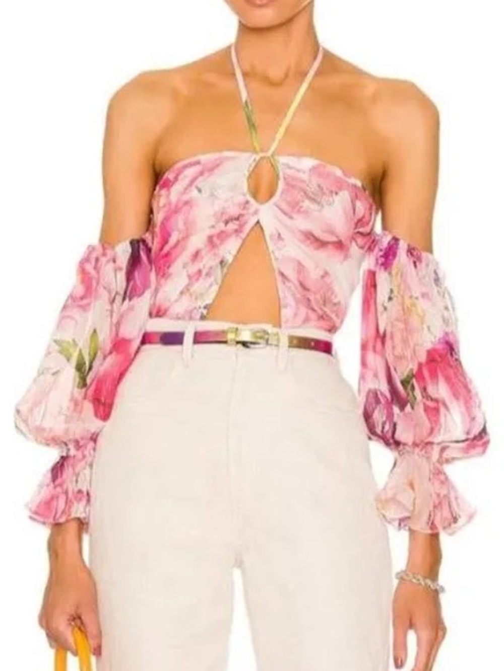 Rococo Sand Floral Puff-Sleeve One-Piece in Pink & Purple